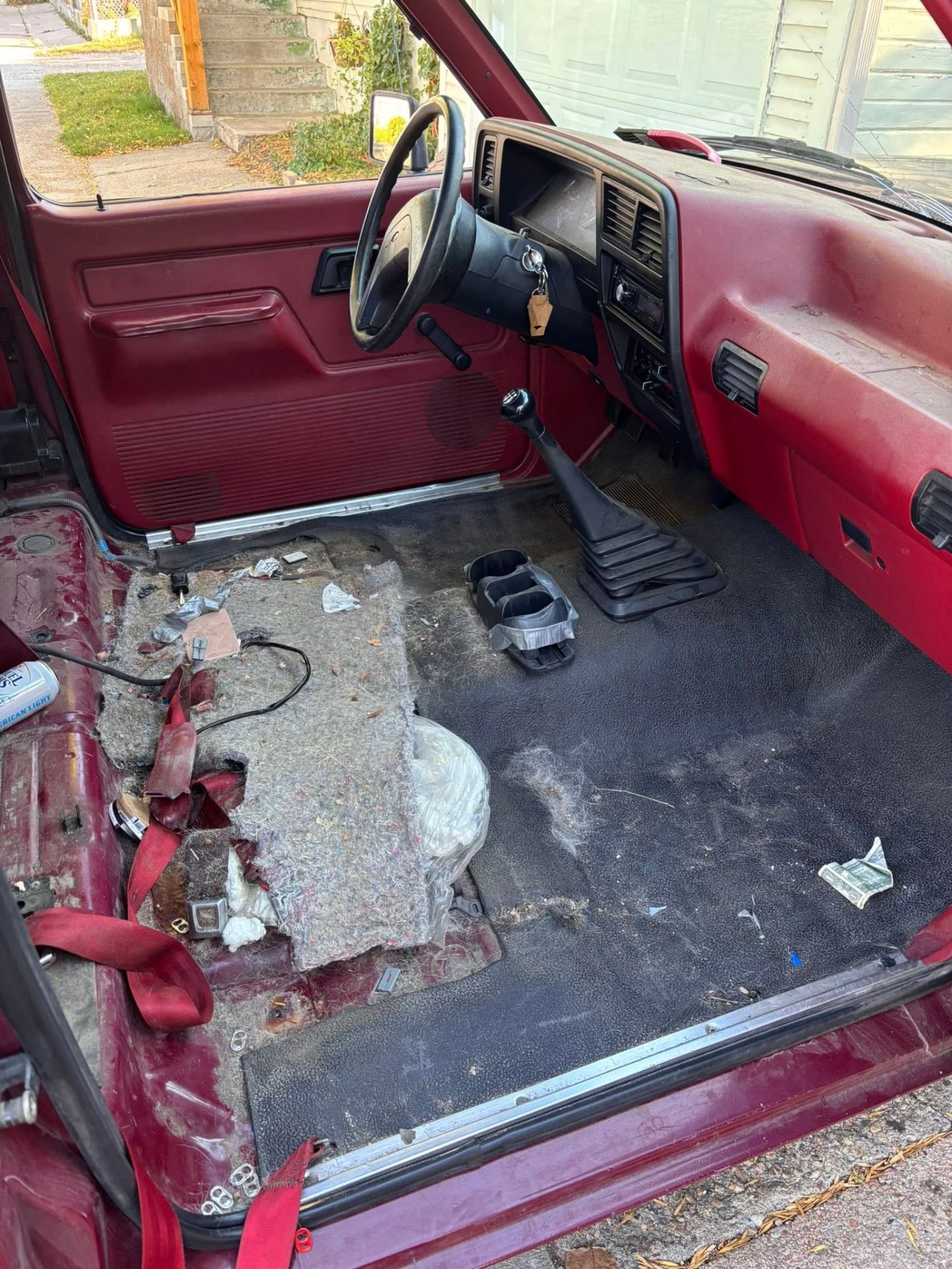 Restored red classic truck interior after detailing